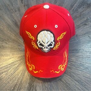 Red Skull & Fire Embroidered Cap.‎ CP1872. SARA Headwear. OS.